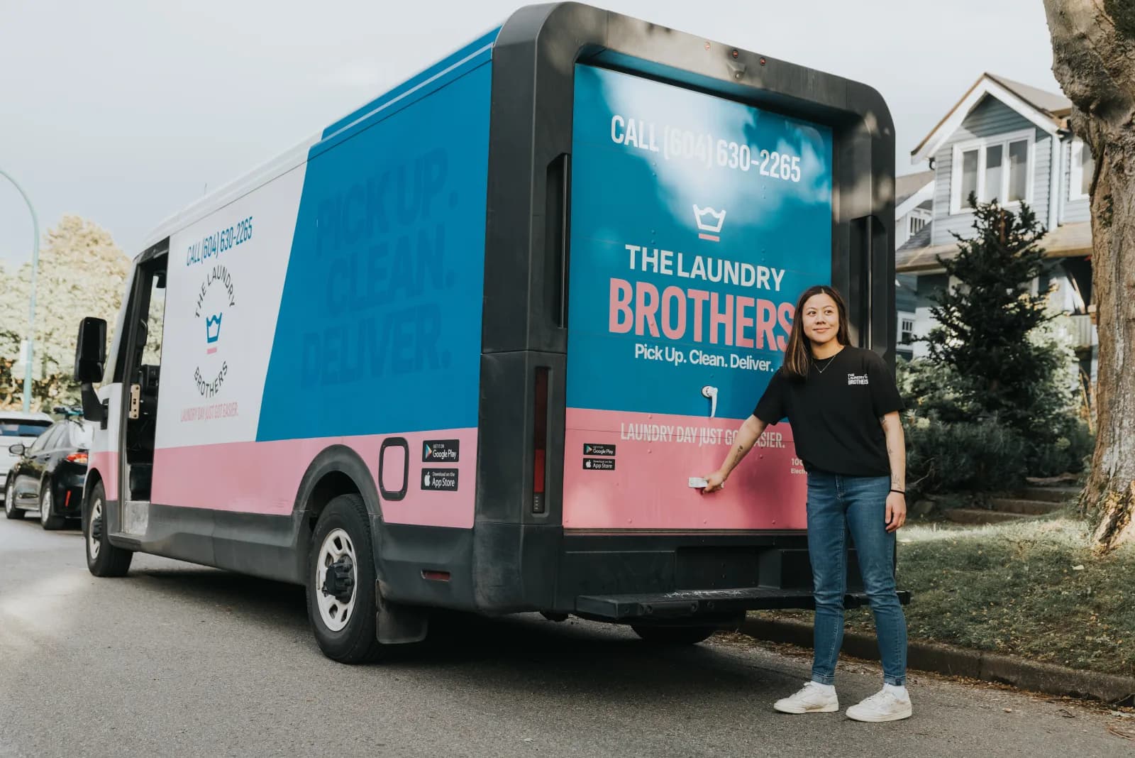 A Laundry Brothers branded delivery truck on a Greater Vancouver commercial route.